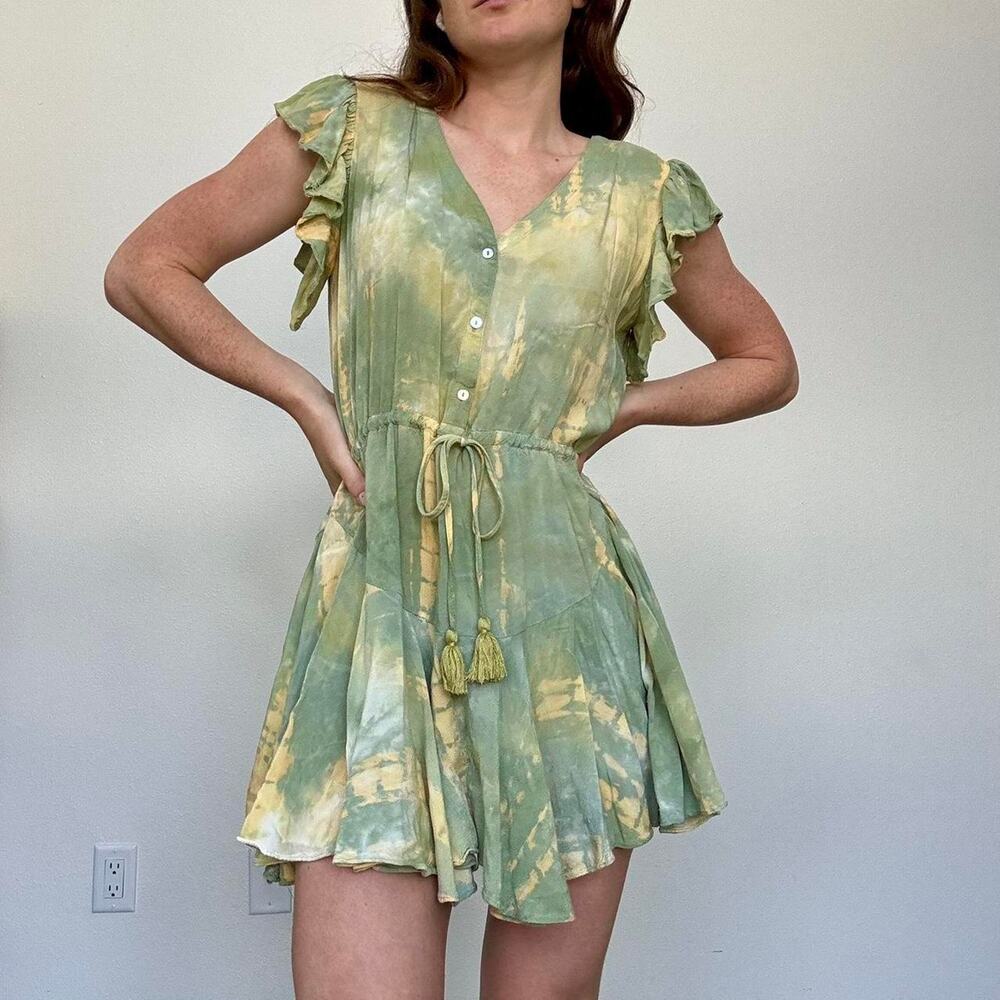Aakaa green tie dye ruffle fairy dress
